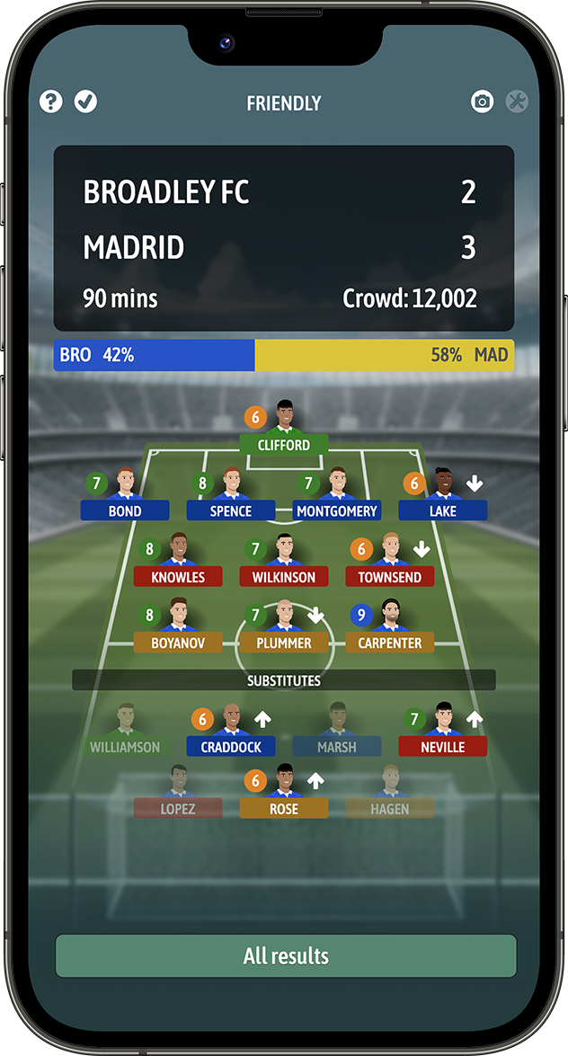 Football Chairman Pro 2 Matchday Screen